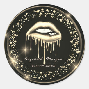 Moderne tropfende metallische Lippen, Konfetti Runder Aufkleber