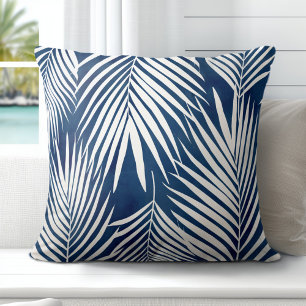 Moderne Tropic Blue White Palm Blätter Kissen