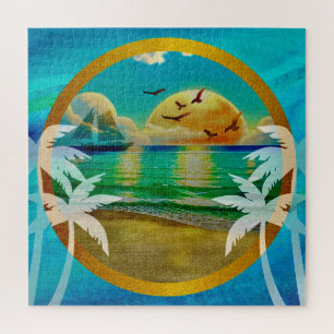 Moderne Tropical Beach Palm Bäume Sonnenuntergang