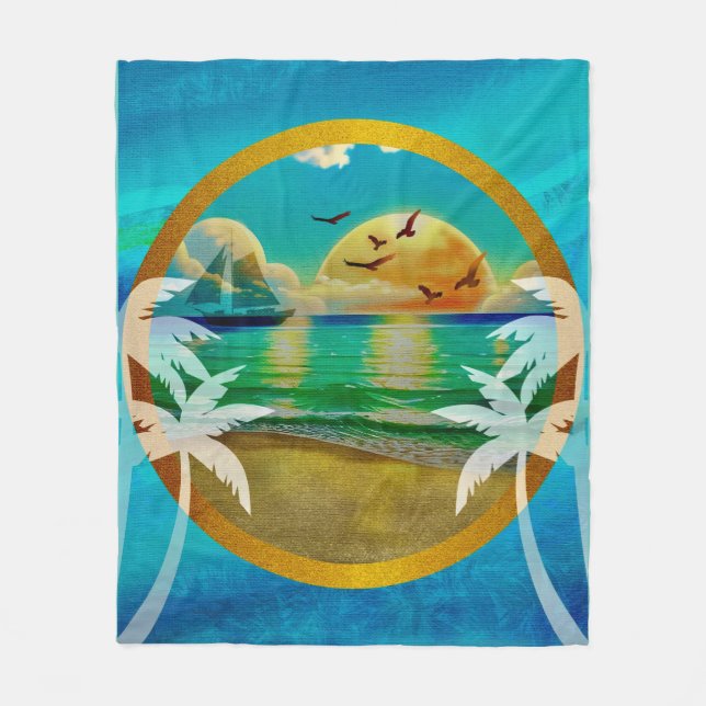 Moderne Tropical Beach Palm Bäume Sonnenuntergang  Fleecedecke (Vorderseite)