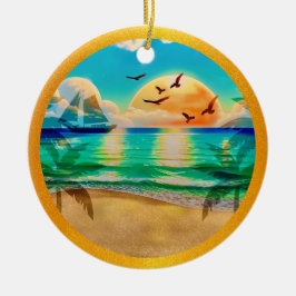 Moderne Tropical Beach Palm Bäume Sonnenuntergang Keramik Ornament