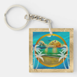Moderne Tropical Beach Palm Bäume Sonnenuntergang Schlüsselanhänger