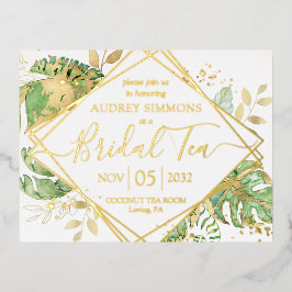 Moderne Tropical Bridal Teedusche Gold Folie Einladungspostkarte