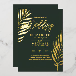 Moderne Tropical Disco Gold FOTO Hochzeit Folieneinladung