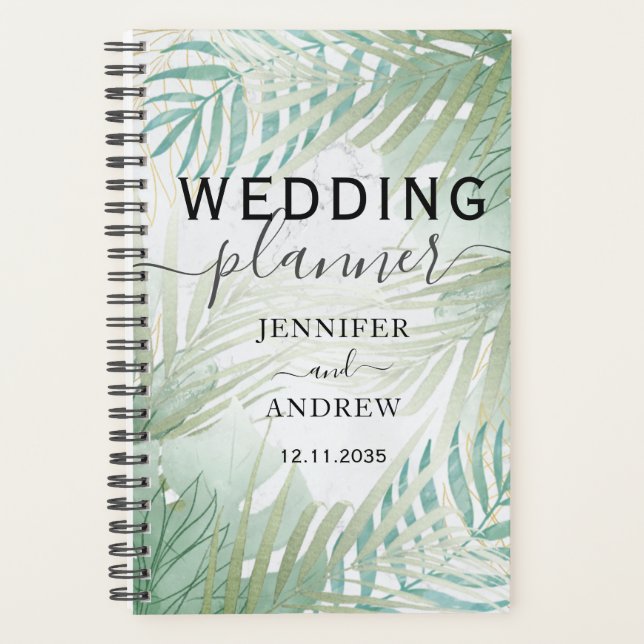 Moderne Tropical Foliage Sage Vert Wedding planner (Devant)