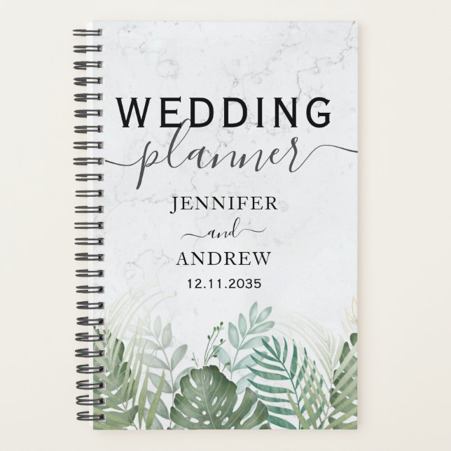 Moderne Tropical Foliage Sage Vert Wedding planner (Devant)