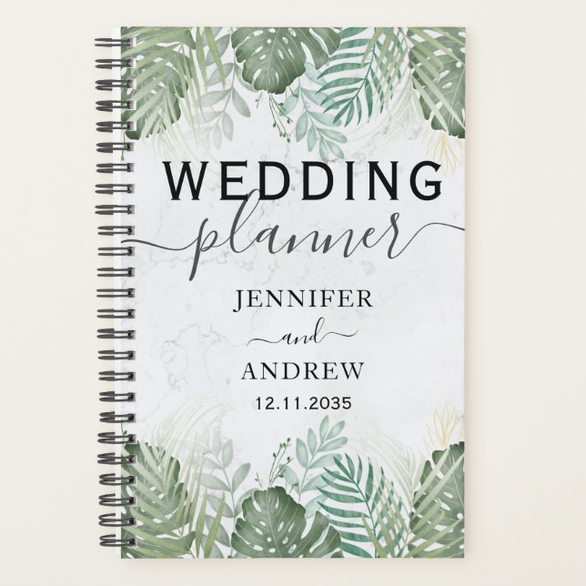 Moderne Tropical Foliage Sage Vert Wedding planner (Devant)