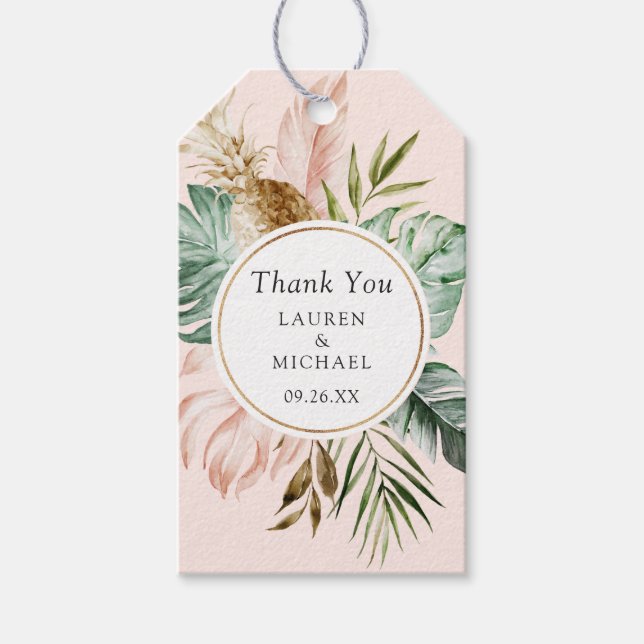 Moderne Tropical Gold Palm Grüne Blush Hochzeit Geschenkanhänger (Vorderseite)