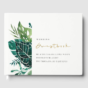 Moderne Tropical Monstera Leafy Foliage Wedding Gästebuch