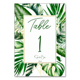 Moderne Tropical Palm Leaf Gold Frame Wedding Tischnummer