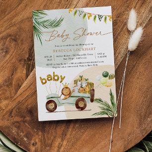 Moderne Tropical Safari Baby Animals Baby-Dusche i Einladung