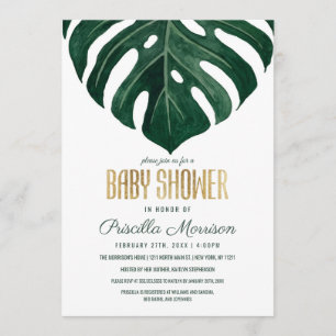 Moderne Tropical Swiss Chef Leaf Gold Baby Dusche Einladung