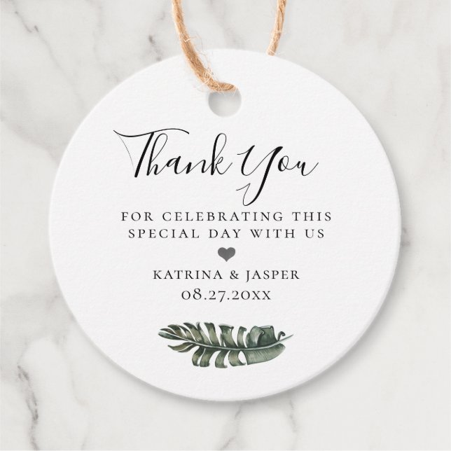 Moderne Tropics Island Blätter Hochzeiten Geschenkanhänger (Vorderseite)