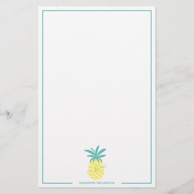 Moderne, tropisch editierbare Ananas-Monogrammbeze Briefpapier (Vorderseite)