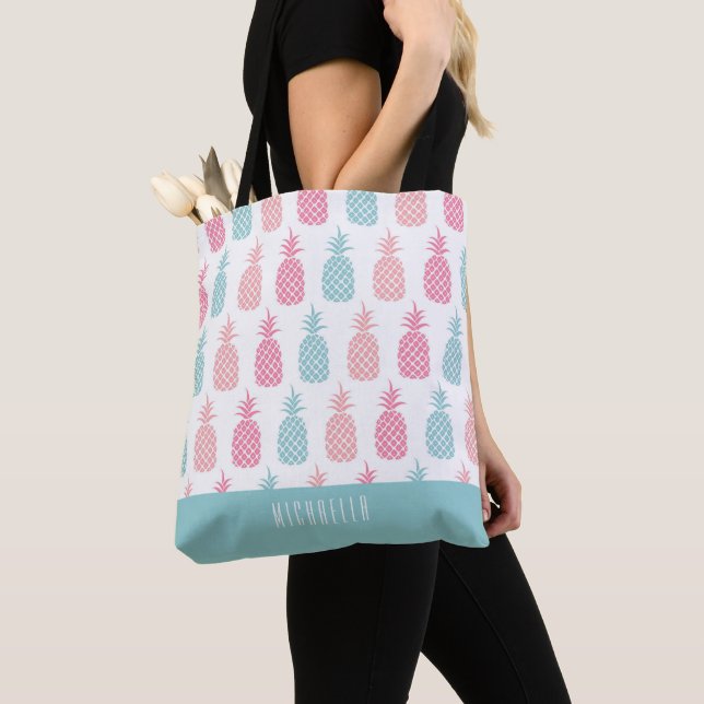 Moderne Tropische Ananas-Monogramm-Totbeutel Tasche (Von Nahem)