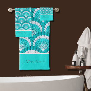 Moderne tropische Aquamarin türkise Aqua Seashell  Badhandtuch Set