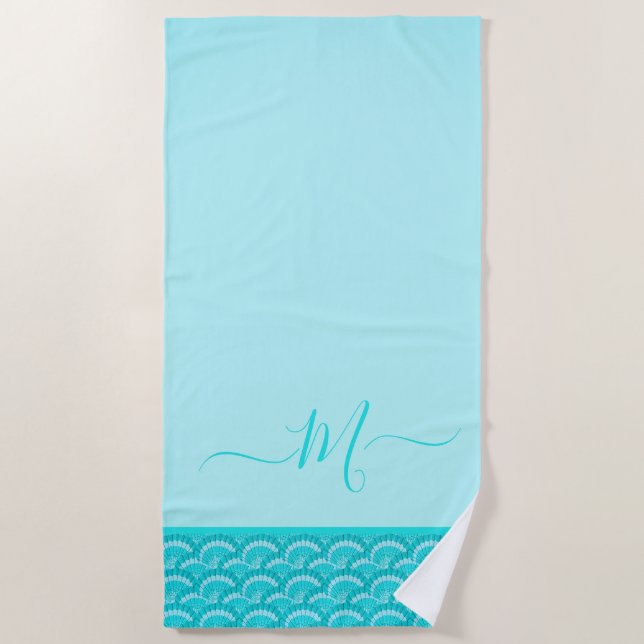 Moderne tropische Aquamarin türkisfarbene Aqua Blu Strandtuch (Vorderseite)