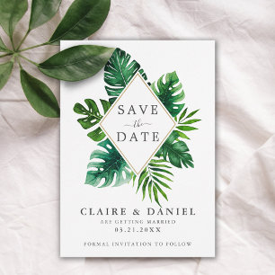 Moderne tropische Aquarellblätter Grün Save The Date