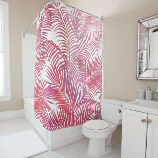 Moderne tropische Blätter aus rosa Palmen  Duschvorhang