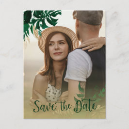 Moderne tropische Blätter Foto Hochzeit retten das Ankündigungspostkarte