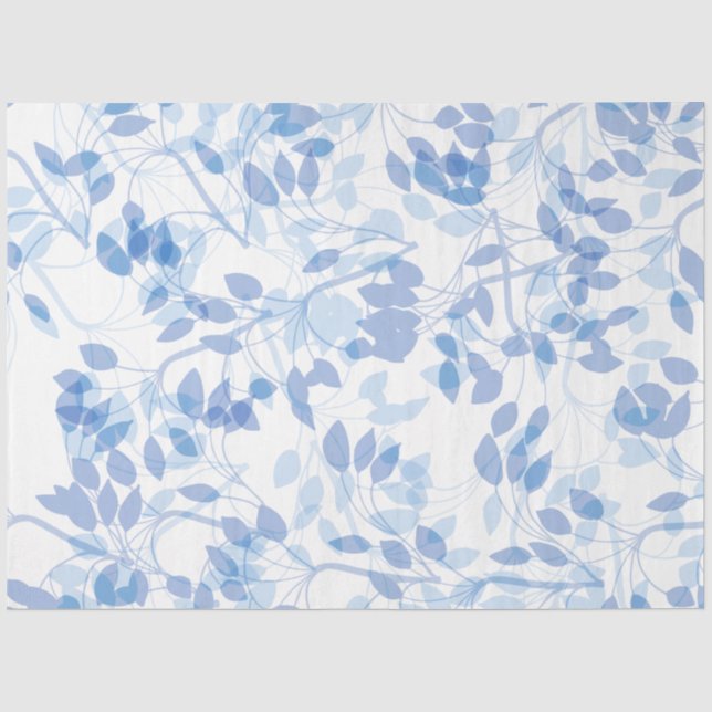 Moderne tropische Blätter in Blau und Weiß Seidenpapier (Vorderseite)