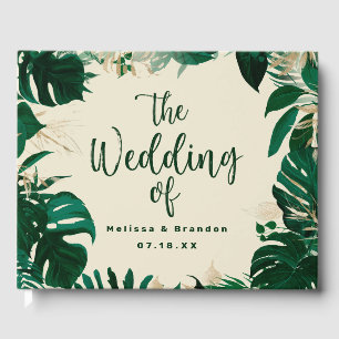 Moderne tropische Blätter mit Goldhochzeit Gästebuch