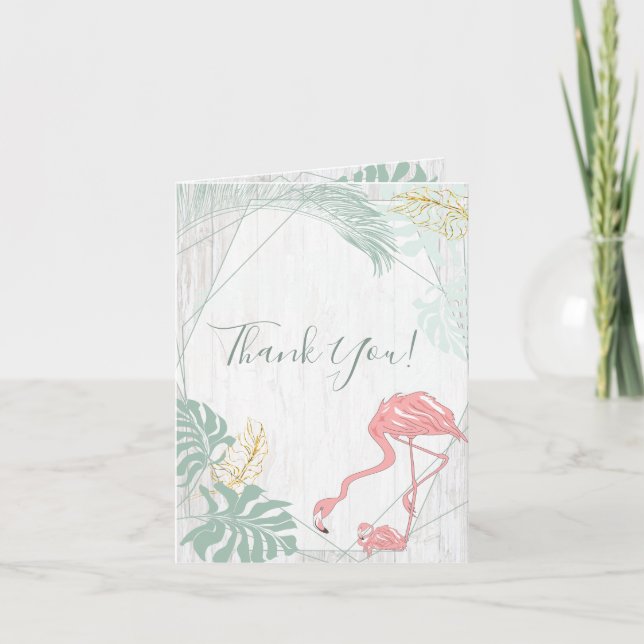 Moderne tropische Blätter Pink Flamingo Vielen Dan Dankeskarte (Vorderseite)