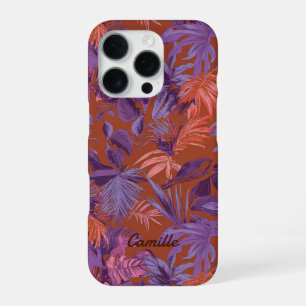 Moderne tropische Blätter Rot Lila iPhone 16 Pro Hülle