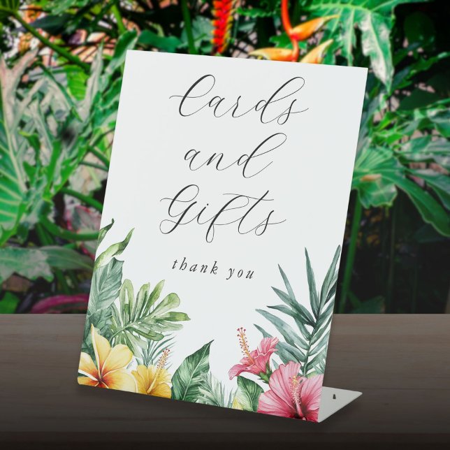 Moderne tropische Blume Karten und Geschenke Sockelschild (Modern Watercolor Tropical Flowers Cards And Gifts Pedestal Sign)