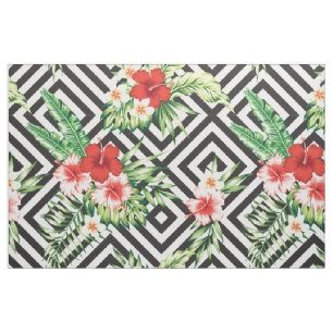 Moderne tropische Blume mit geometrischem Muster Stoff