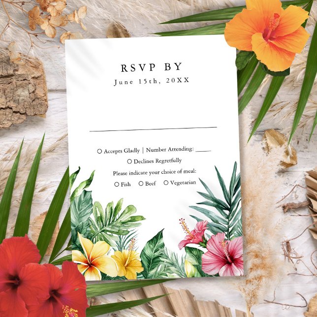 Moderne tropische Blume mit Hochzeitsszenario RSVP Karte (Modern Watercolor Tropical Flowers Wedding RSVP)