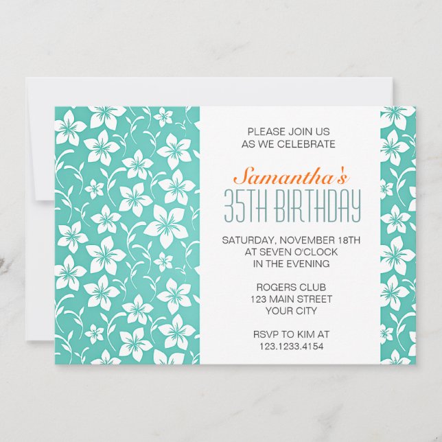 Moderne tropische Blumen-aquamarines Einladung (Vorderseite)