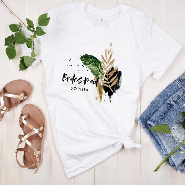 Moderne tropische botanische abstrakte Bridesmaid T-Shirt (Von Creator hochgeladen)