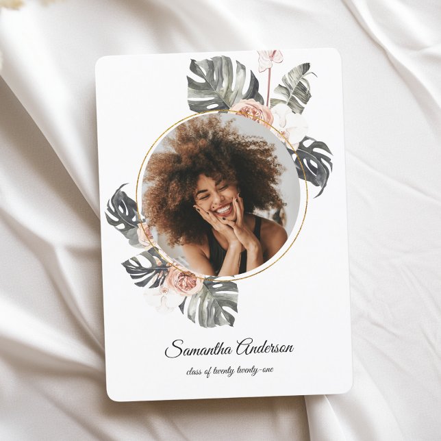 Moderne tropische Chaki-Blätter und Orchideen Einladung (Von Creator hochgeladen)