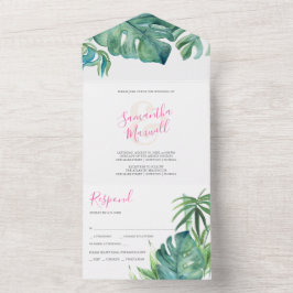 Moderne tropische Chic-Hochzeit in einer Einladung