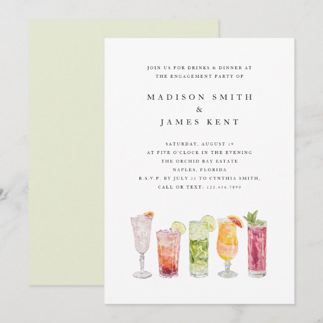 Moderne tropische Cocktails Hochzeitsfeier Einladung (Vorne/Hinten)