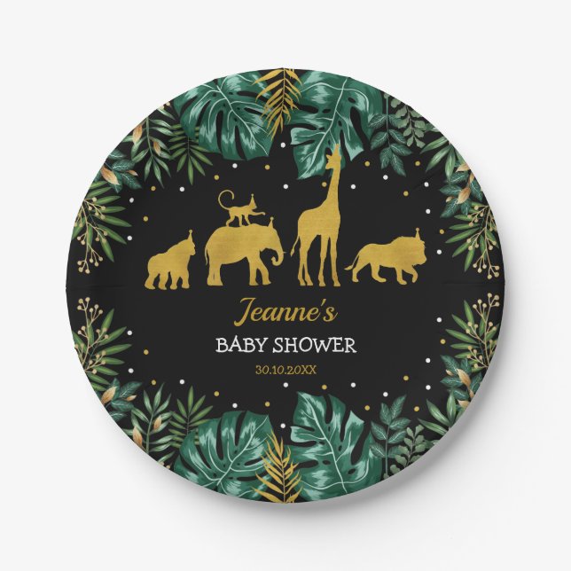 Moderne tropische Dschungel-Safari-Babyparty Pappteller (Vorderseite)