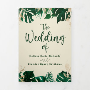 Moderne tropische Foliage mit Goldhochzeit Dreifach-gefaltete Programmkarte