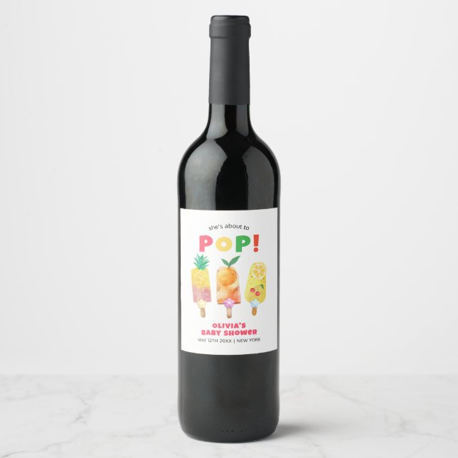Moderne tropische Fruchtsäfte Creme Pop Babydusche Weinetikett (Vorderseite)