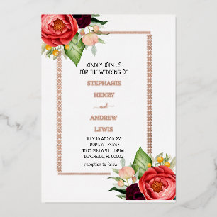 Moderne tropische Hochzeit mit Blumen Folieneinladung