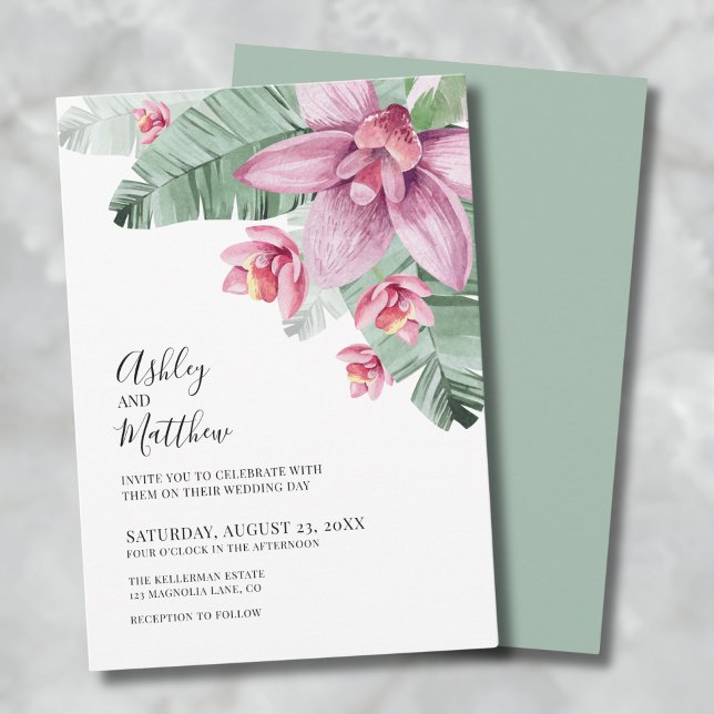 Moderne tropische Hochzeit mit Flora Einladung (Modern Floral Tropical Wedding Invitation)