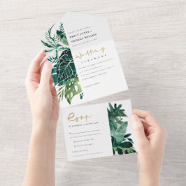MODERNE TROPISCHE MONSTERA FOLIAGE GREEN WATERCOLO ALL IN ONE EINLADUNG