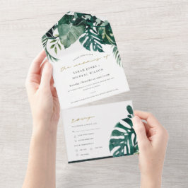 MODERNE TROPISCHE MONSTERA FOLIAGE GREEN WATERCOLO ALL IN ONE EINLADUNG
