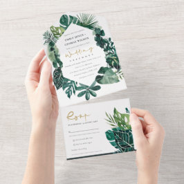 MODERNE TROPISCHE MONSTERA FOLIAGE GREEN WATERCOLO ALL IN ONE EINLADUNG