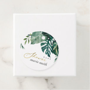 Moderne tropische Monstera Green Foliage Babydusch Geschenkanhänger