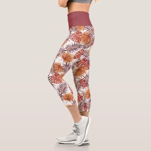 Moderne tropische Orangenpalme Blätter Sommerlich Capri Leggings