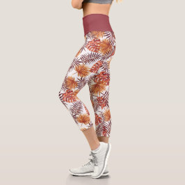 Moderne tropische Orangenpalme Blätter Sommerliche Capri Leggings