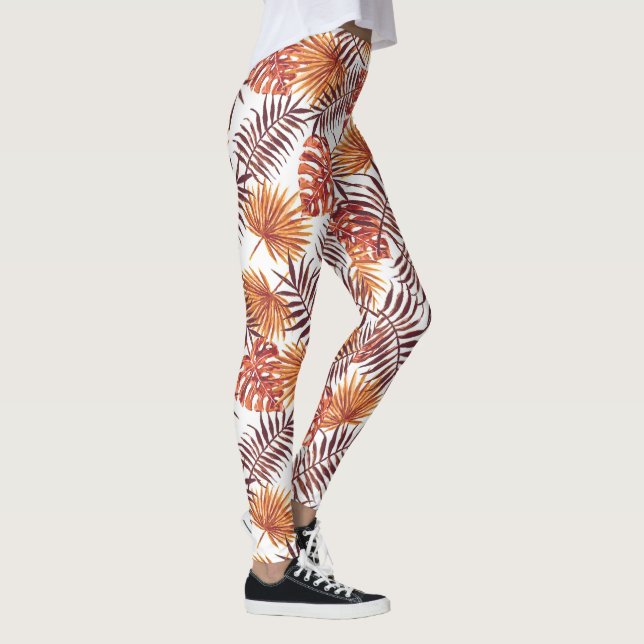 Moderne tropische Orangenpalme Blätter Sommerliche Leggings (Rechts)