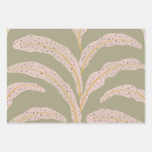 Moderne tropische Palmblattmuster-Salbei-Rosé Geschenkpapier Set