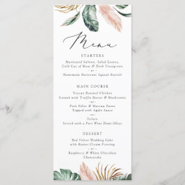 Moderne tropische Palmblättrige Typografie Blush W Menükarte
